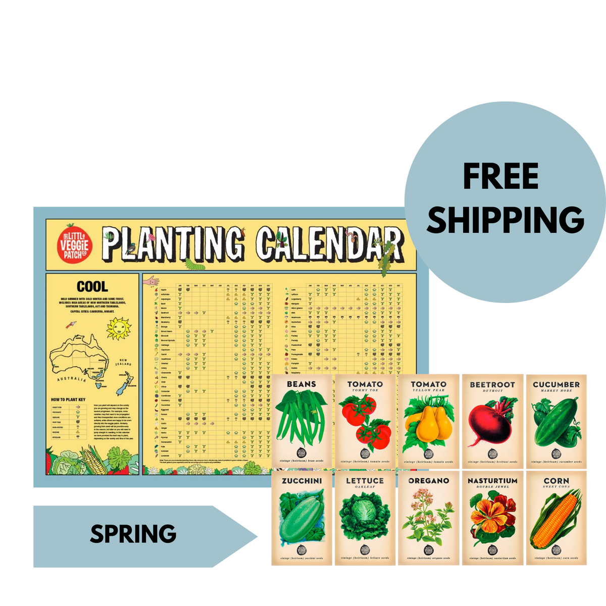 Climate Specific Planting Calendar + Seasonal Heirloom Seed Bundle
