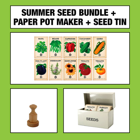 Summer Seed Bundle + Paper Pot Maker + Seed Storage Tin